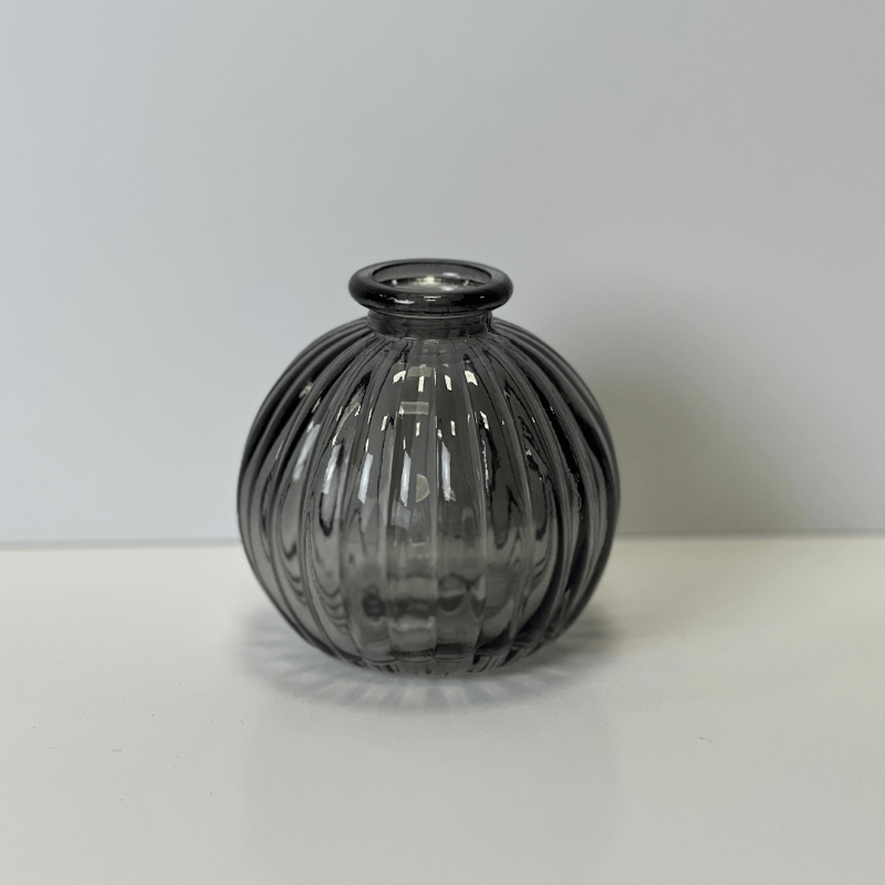 9cm Ribbed Glass Ball Vase - Pampas Tallo
