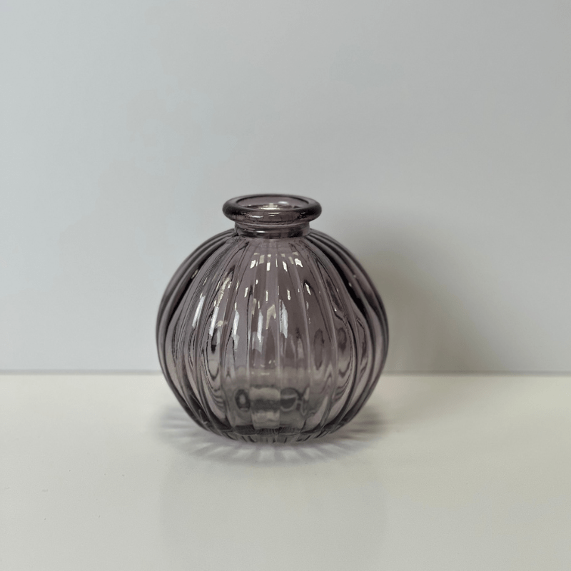 9cm Ribbed Glass Ball Vase - Pampas Tallo