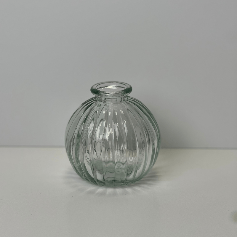 9cm Ribbed Glass Ball Vase - Pampas Tallo