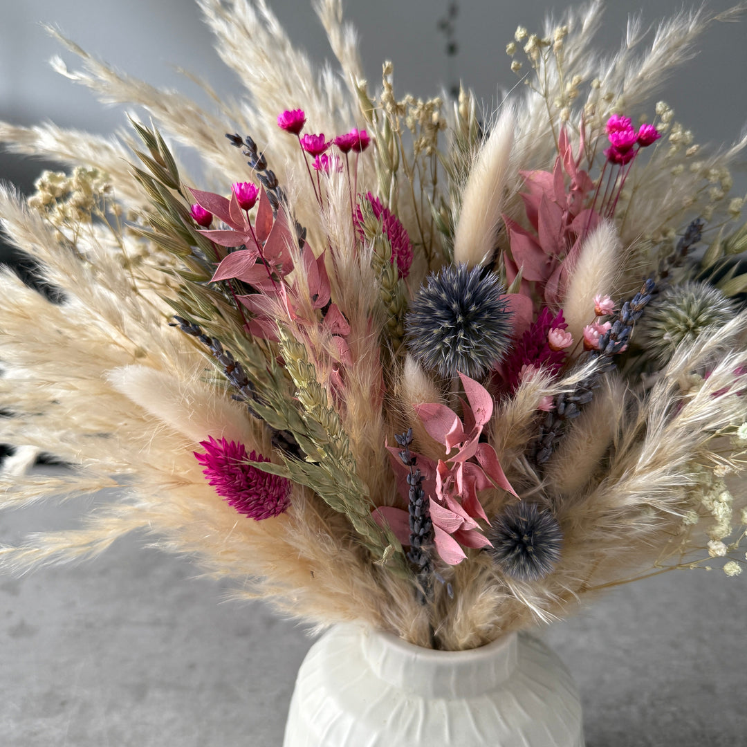 Lolita Dried Flower Arrangement | Cream, Pink, Purple &amp; Green