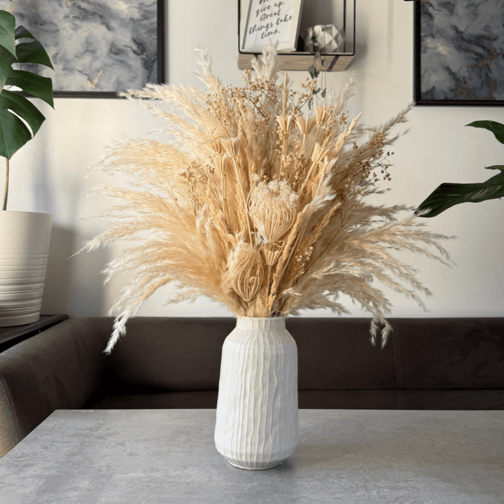 Adelaide Dried Flower Arrangement In Cream & White - Pampas Tallo