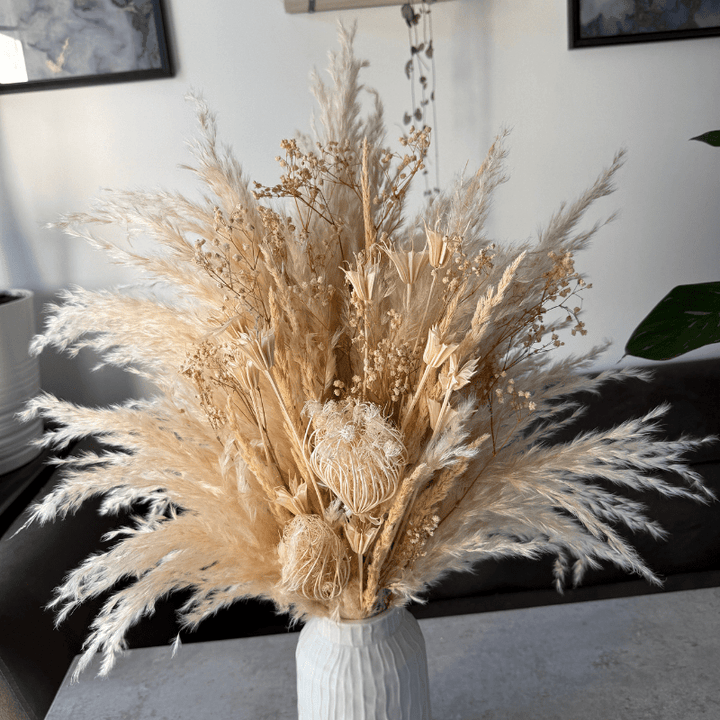 Adelaide Dried Flower Arrangement In Cream & White - Pampas Tallo
