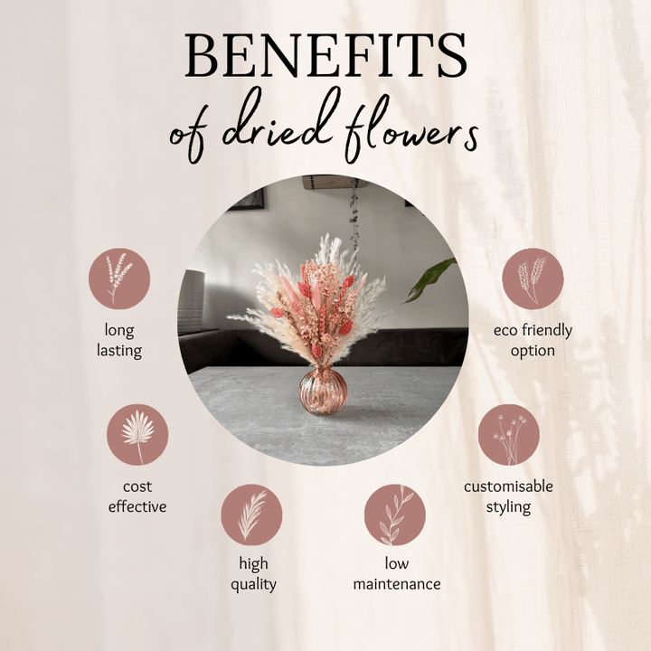 Alena Dried Flower Arrangement In Coral, Pink & Cream - Pampas Tallo