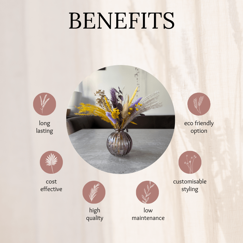 Amina Dried Flower Arrangement In Yellow, Purple & Natural - Pampas Tallo