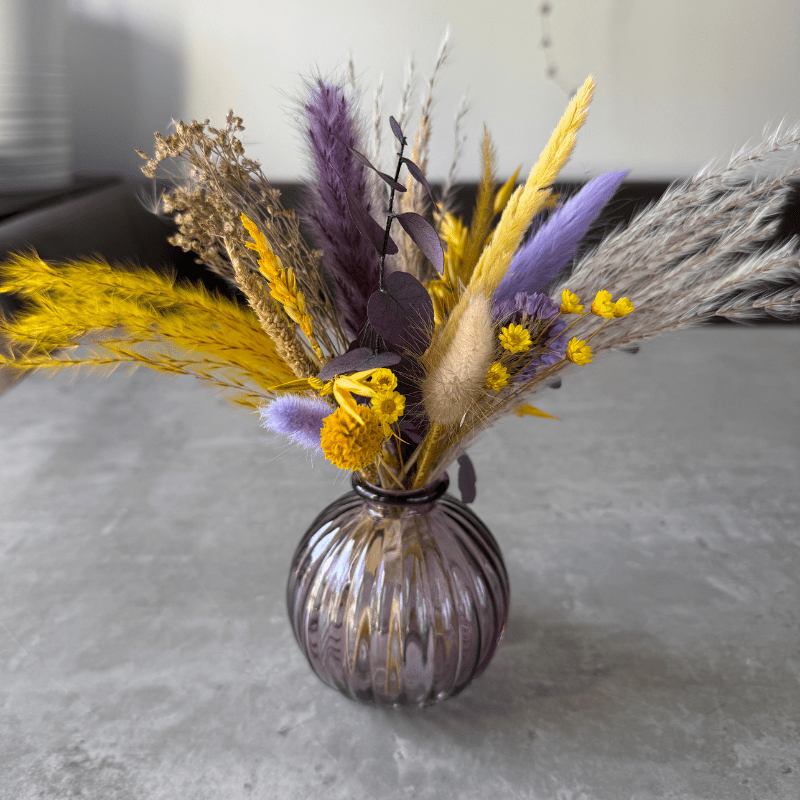Amina Dried Flower Arrangement In Yellow, Purple & Natural - Pampas Tallo