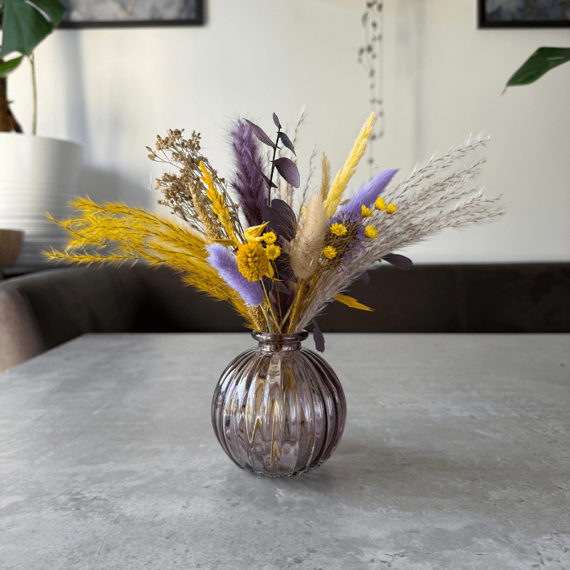 Amina Dried Flower Arrangement In Yellow, Purple & Natural - Pampas Tallo