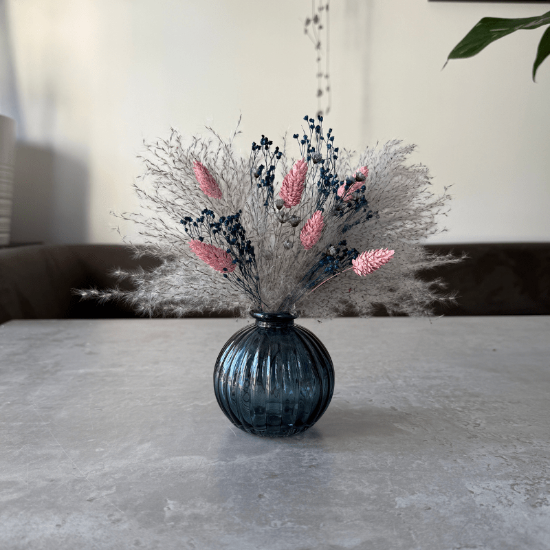 Aubrey Dried Flower Arrangement In Grey, Pink & Navy Blue - Pampas Tallo