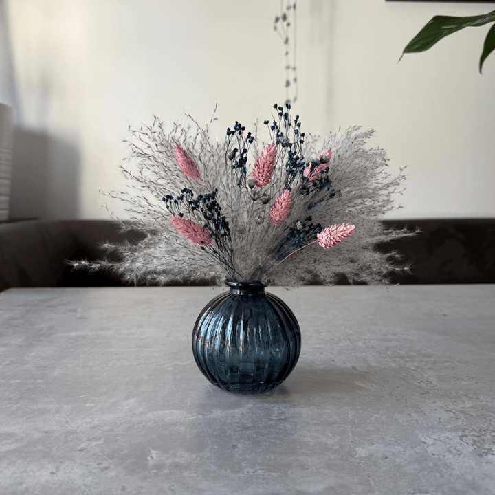 Aubrey Dried Flower Arrangement In Grey, Pink & Navy Blue - Pampas Tallo