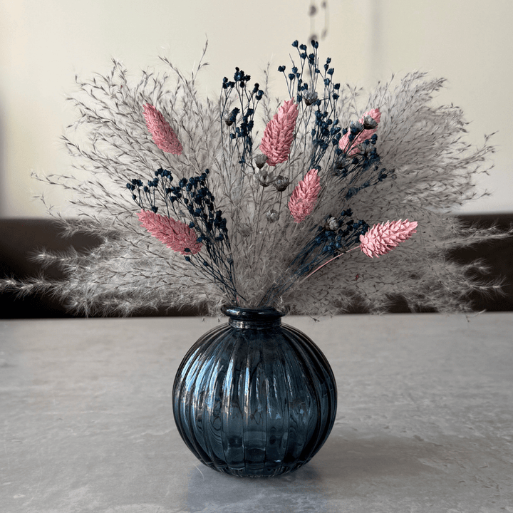 Aubrey Dried Flower Arrangement In Grey, Pink & Navy Blue - Pampas Tallo