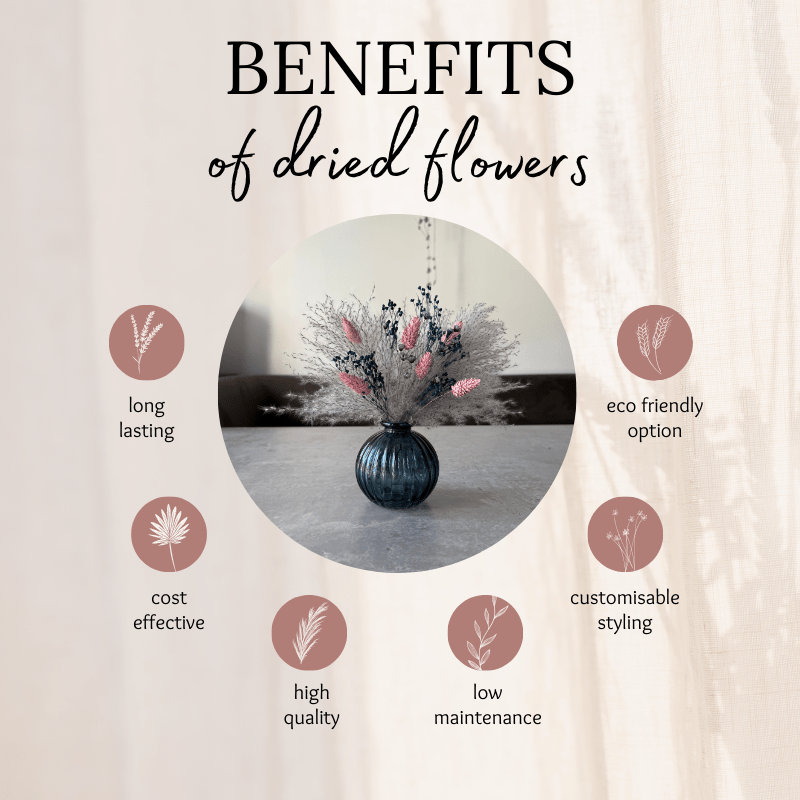 Aubrey Dried Flower Arrangement In Grey, Pink & Navy Blue - Pampas Tallo