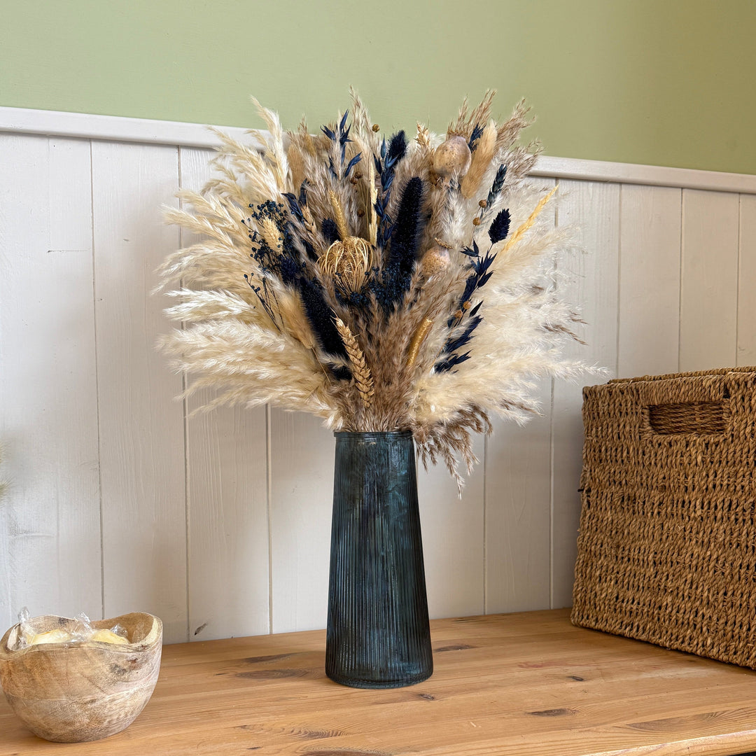 Ayana Dried Flower Arrangement | Natural, Cream &amp; Navy - Pampas Tallo