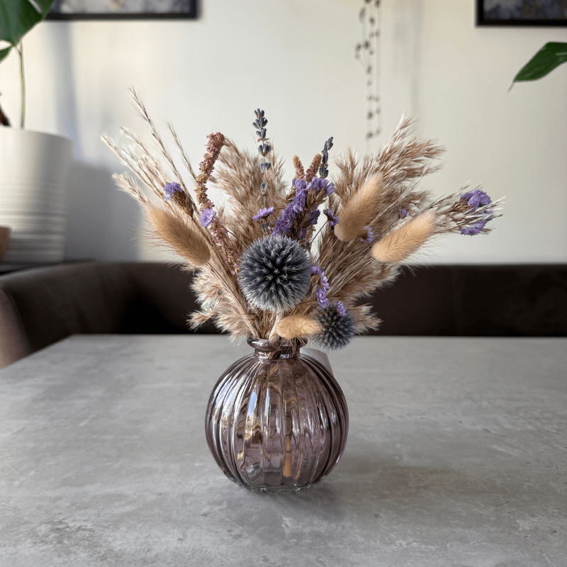 Bonnie Dried Flower Arrangement In Natural & Purple - Pampas Tallo
