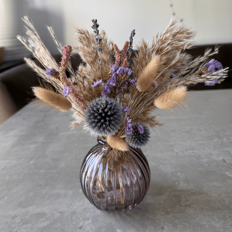 Bonnie Dried Flower Arrangement In Natural & Purple - Pampas Tallo