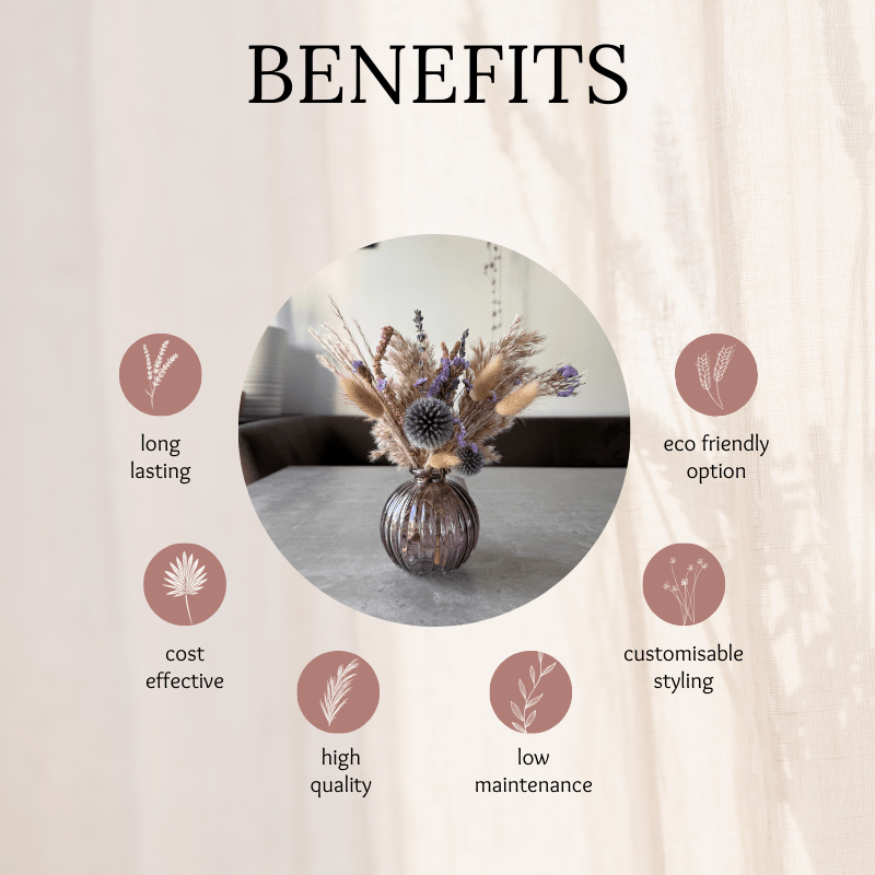 Bonnie Dried Flower Arrangement In Natural & Purple - Pampas Tallo