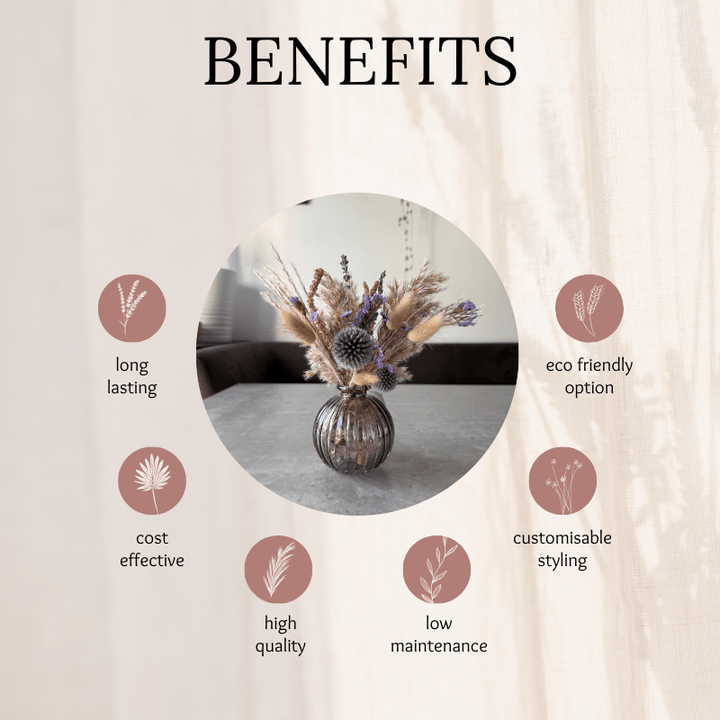 Bonnie Dried Flower Arrangement In Natural & Purple - Pampas Tallo