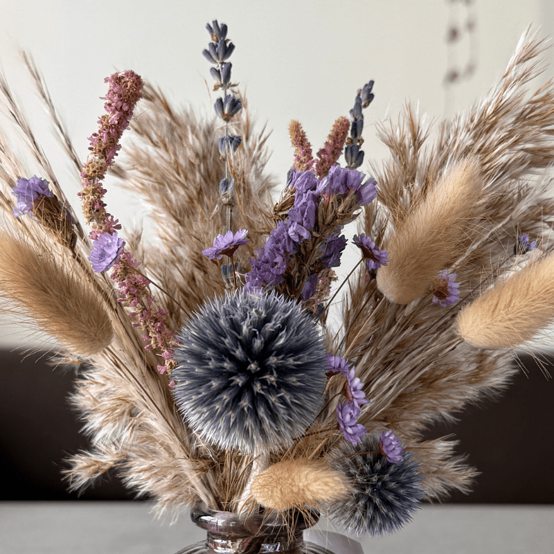 Bonnie Dried Flower Arrangement In Natural & Purple - Pampas Tallo