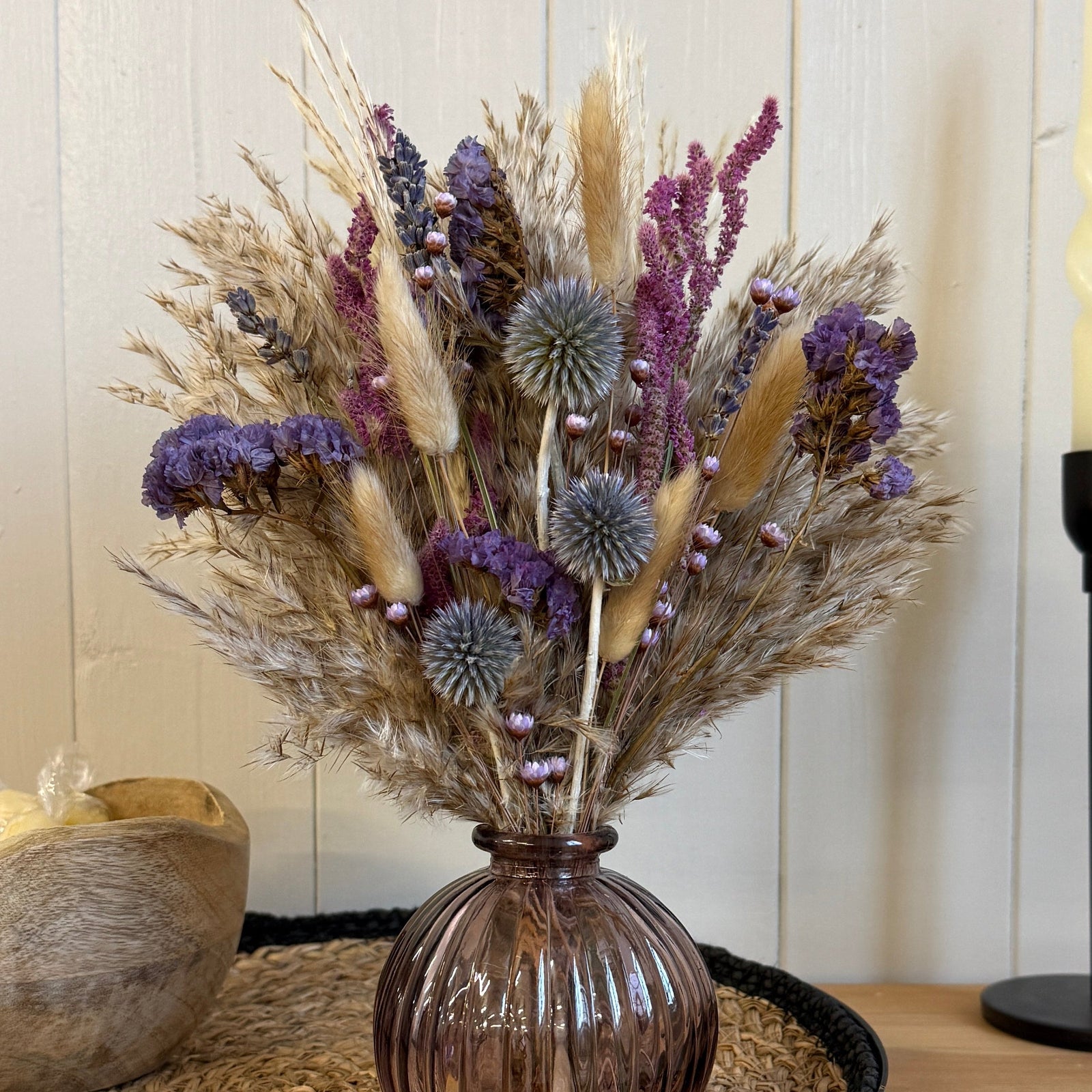 Bonnie Dried Flower Arrangement | Natural & Purple - Pampas Tallo