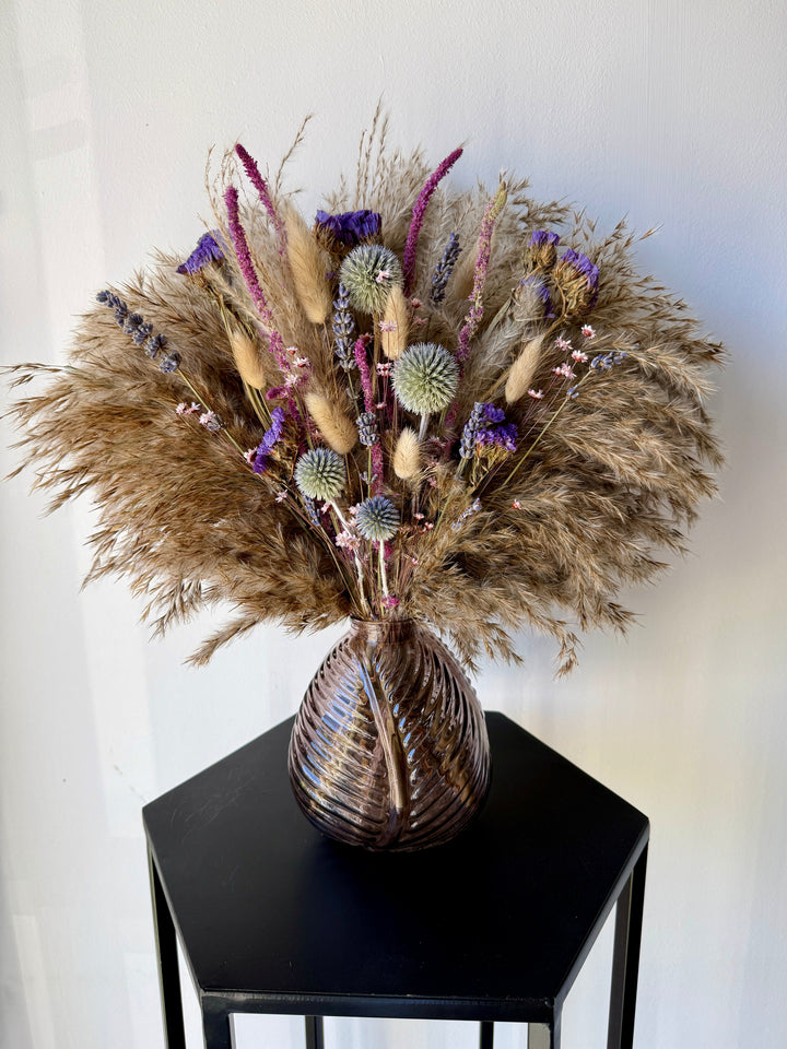 Bonnie Dried Flower Arrangement | Natural &amp; Purple - Pampas Tallo