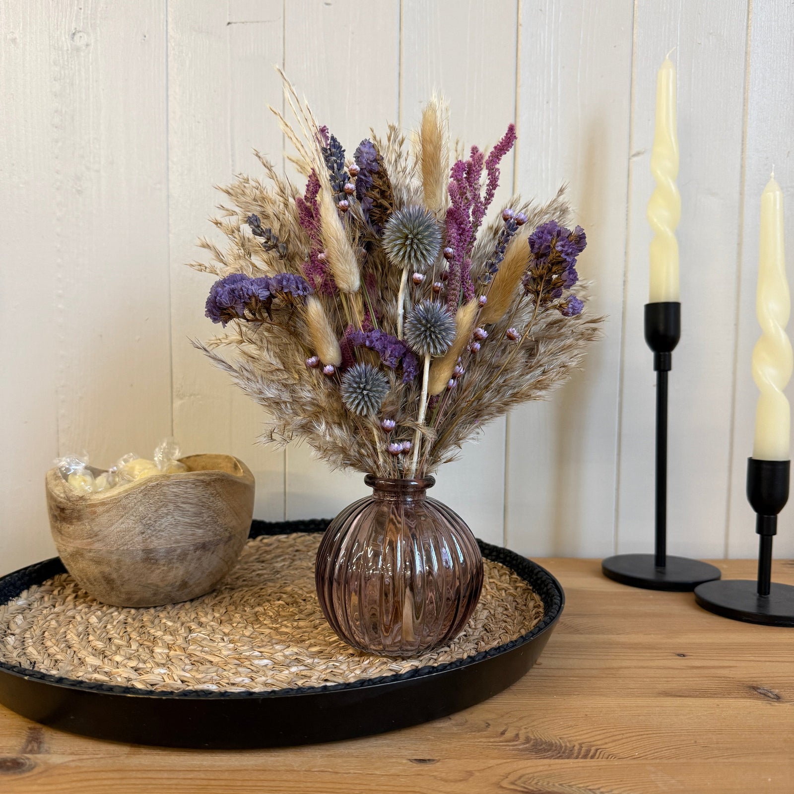 Bonnie Dried Flower Arrangement | Natural & Purple - Pampas Tallo