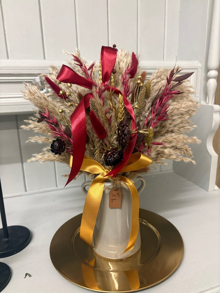 Brown, Burgundy & Gold Christmas Arrangement - Pampas Tallo