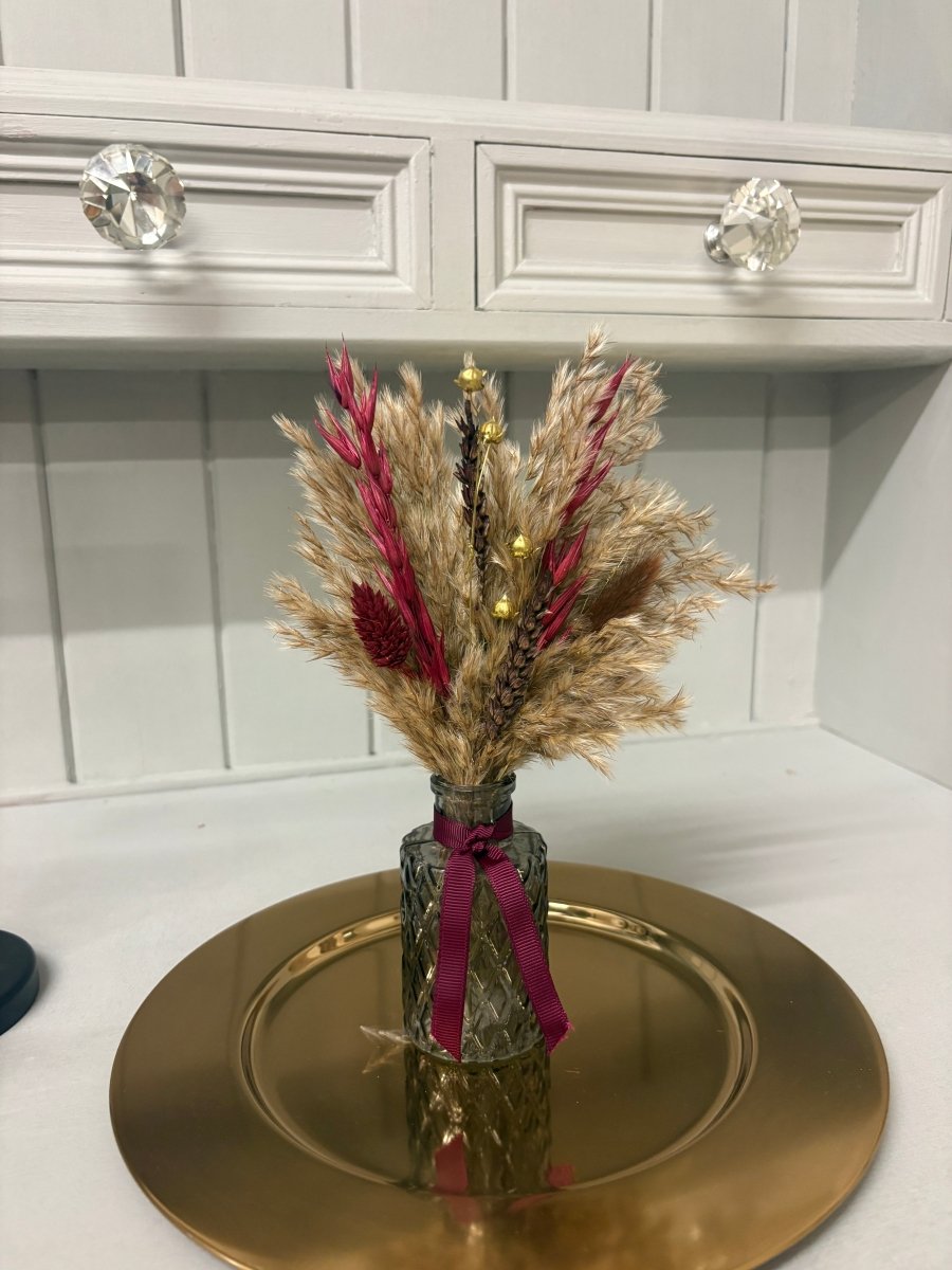 Brown, Burgundy & Gold Christmas Arrangement - Pampas Tallo