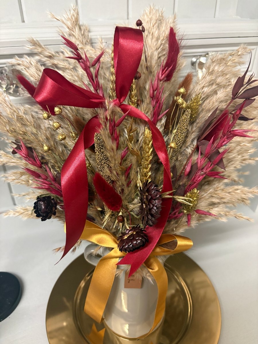 Brown, Burgundy & Gold Christmas Arrangement - Pampas Tallo