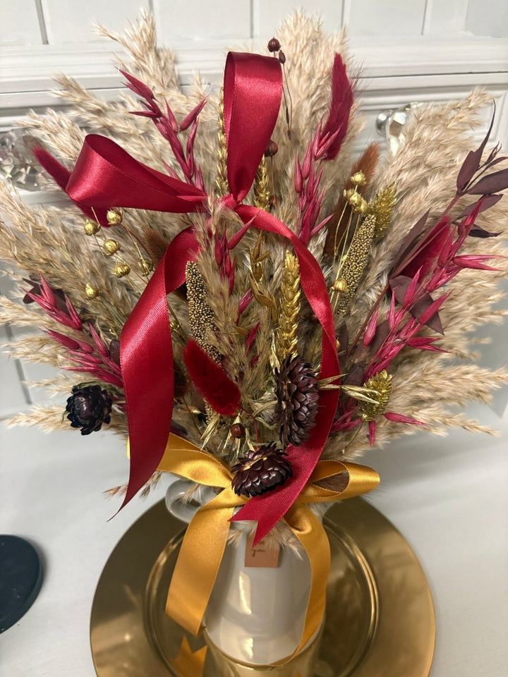 Brown, Burgundy & Gold Christmas Arrangement - Pampas Tallo