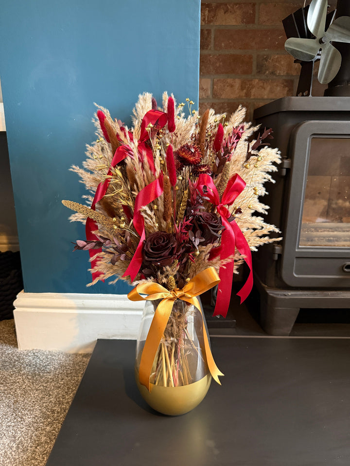 Brown, Burgundy & Gold Christmas Arrangement - Pampas Tallo