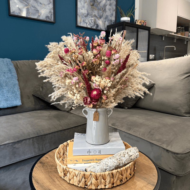 Catherine Dried Flower Arrangement In Natural, Cream, Purple & Berry Tones - Pampas Tallo