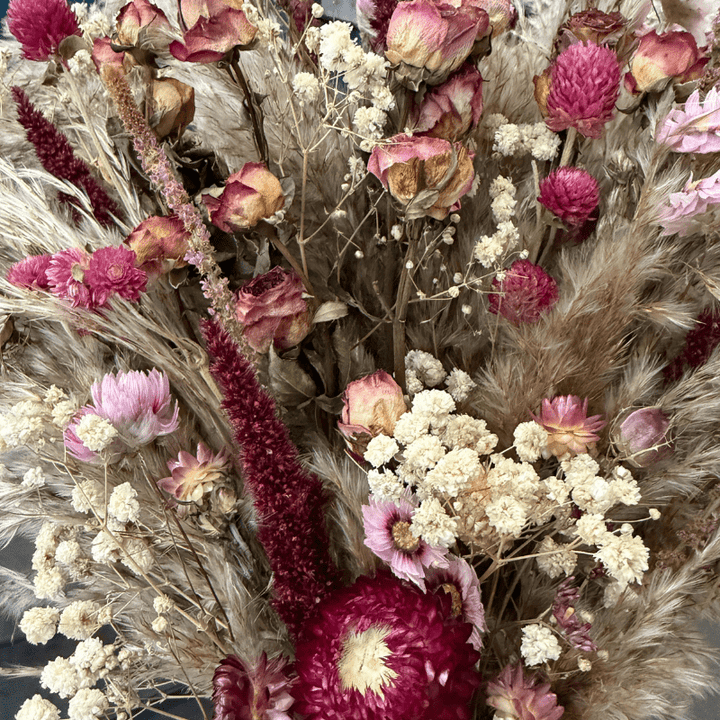 Catherine Dried Flower Arrangement In Natural, Cream, Purple & Berry Tones - Pampas Tallo