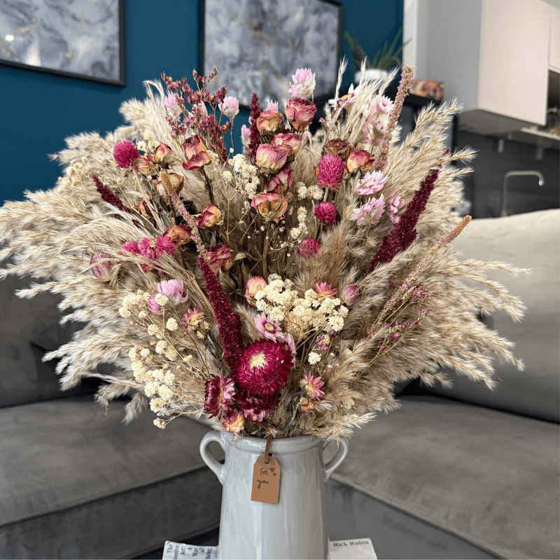 Catherine Dried Flower Arrangement In Natural, Cream, Purple & Berry Tones - Pampas Tallo
