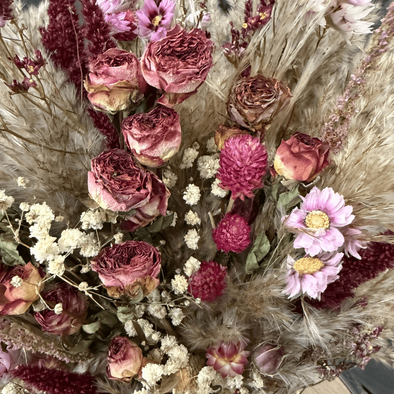Catherine Dried Flower Arrangement In Natural, Cream, Purple & Berry Tones - Pampas Tallo