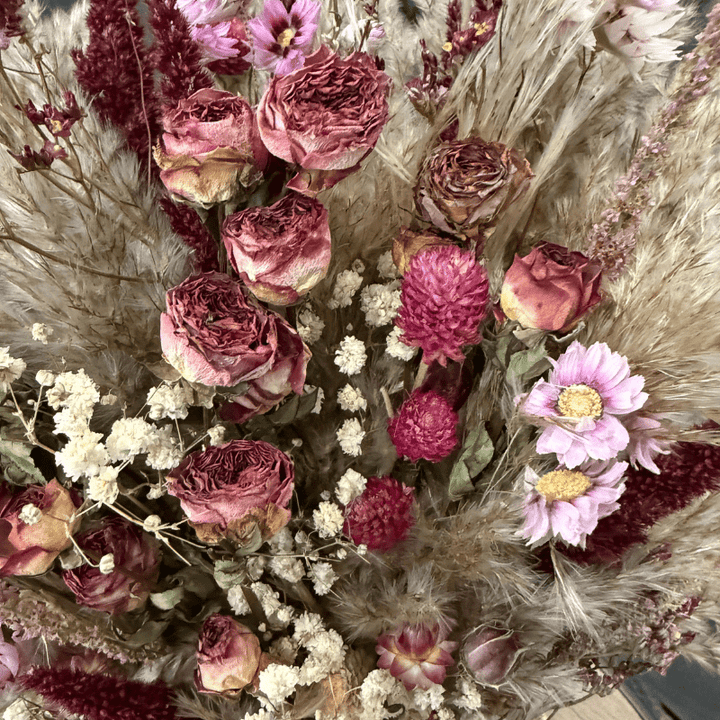 Catherine Dried Flower Arrangement In Natural, Cream, Purple & Berry Tones - Pampas Tallo