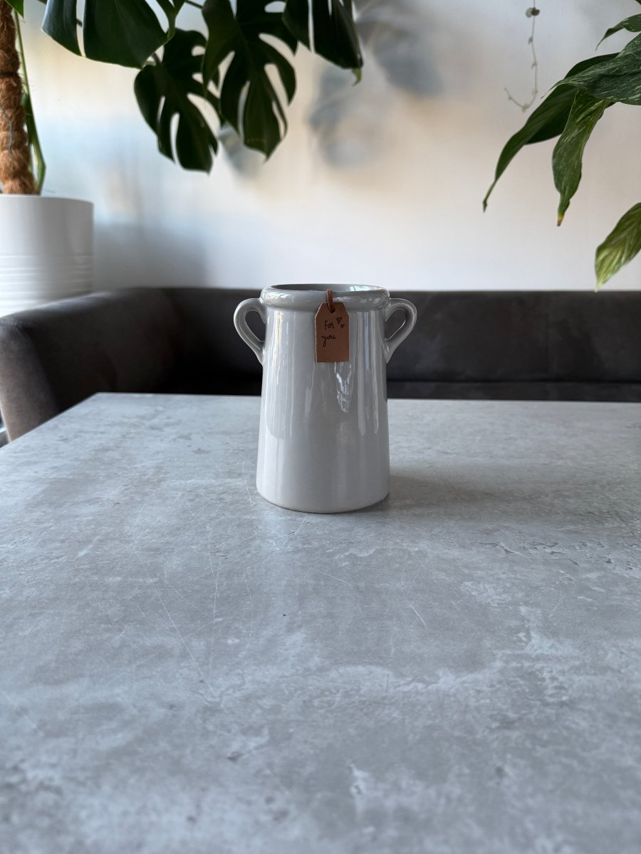 Ceramic Vases - Taupe, White & Flowers - Pampas Tallo