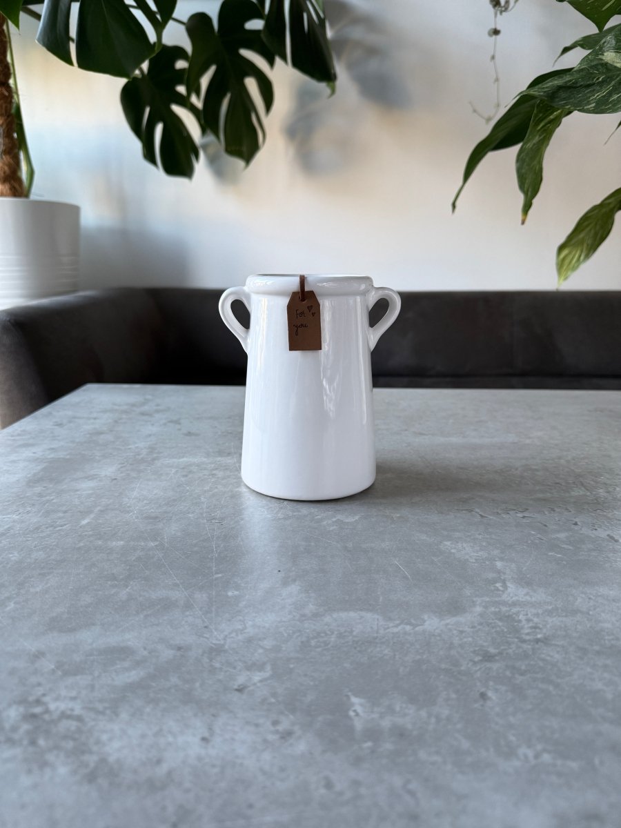 Ceramic Vases - Taupe, White & Flowers - Pampas Tallo