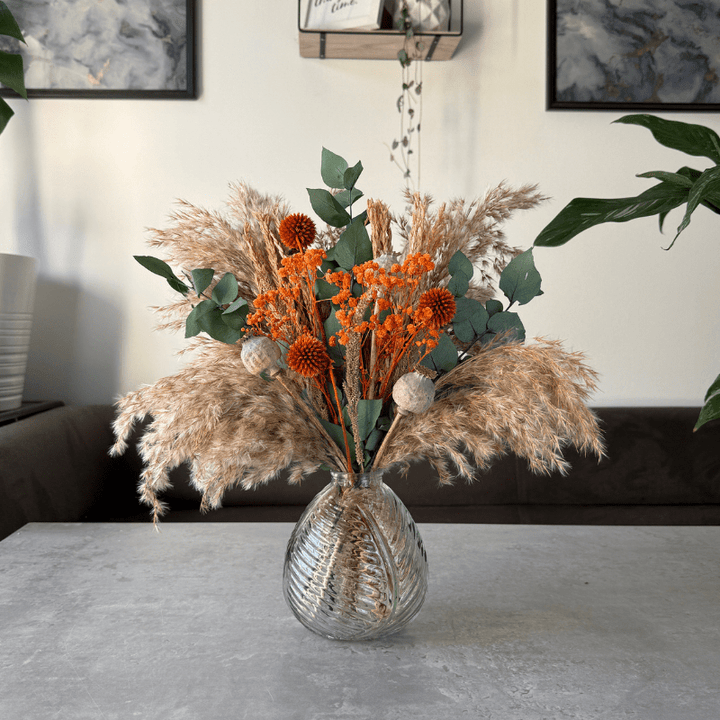 Charlotte Dried Flower Arrangement In Natural, Orange & Eucalyptus - Pampas Tallo