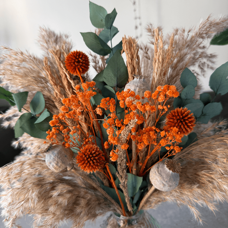 Charlotte Dried Flower Arrangement In Natural, Orange & Eucalyptus - Pampas Tallo