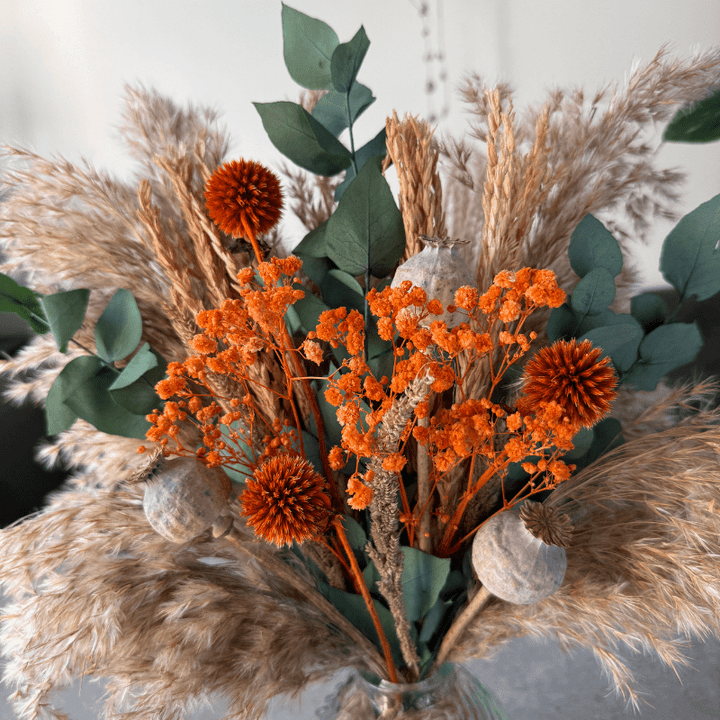 Charlotte Dried Flower Arrangement In Natural, Orange & Eucalyptus - Pampas Tallo