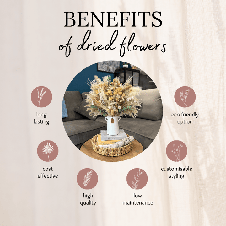 Chloe Dried Flower Arrangement In White, Cream, Green & Natural - Pampas Tallo