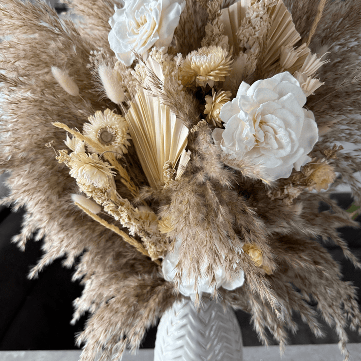 Cleo Dried Flower Arrangement In Natural, Cream & White - Pampas Tallo