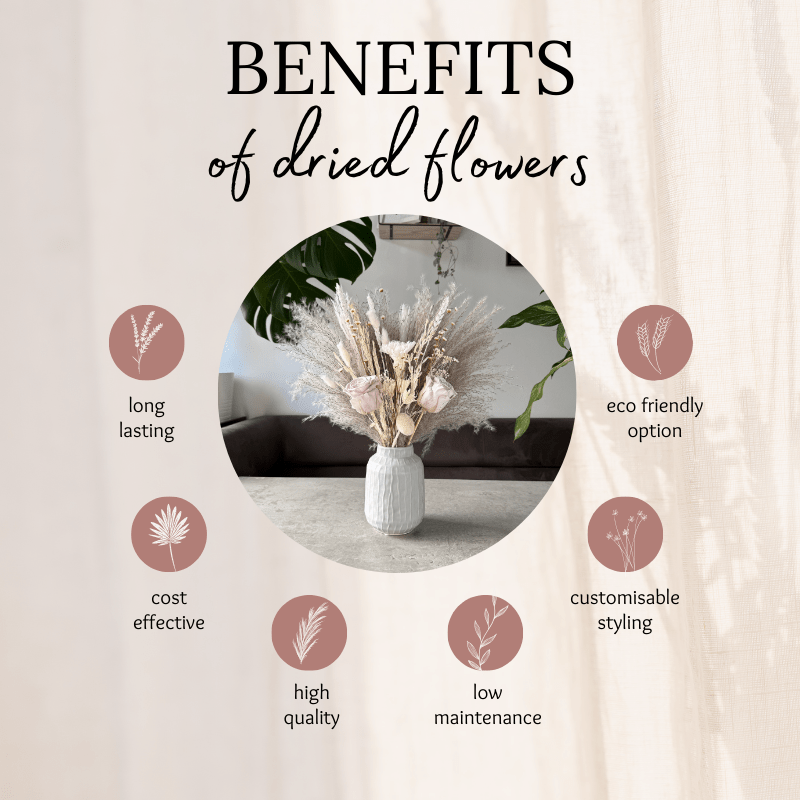 Cora Dried Flower Arrangement In Grey, White & Preserved Flowers - Pampas Tallo