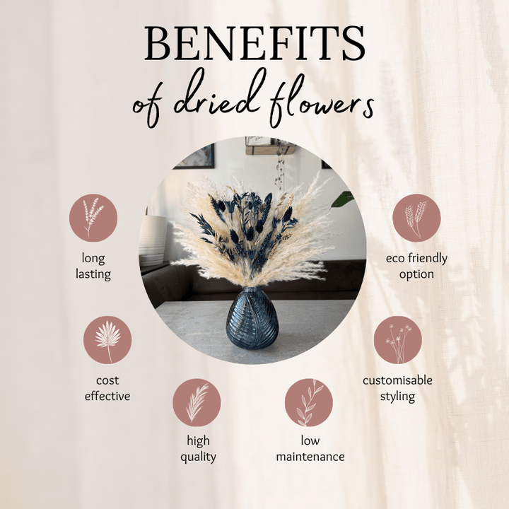 Courtney Dried Flower Arrangement In Navy, Cream & Gold - Pampas Tallo