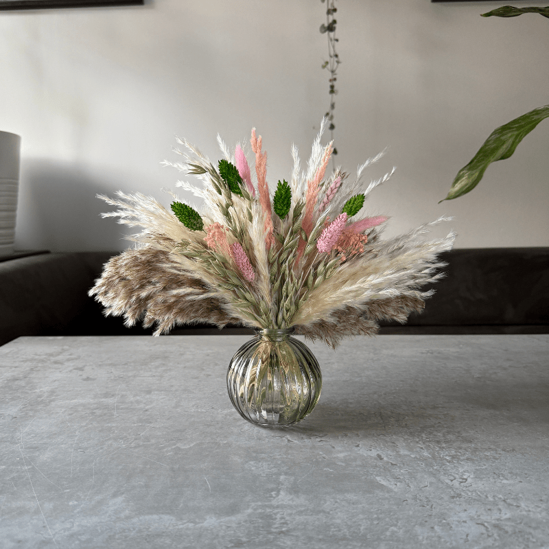 Dakota Dried Flower Arrangement In Green, Pink, Natural & Cream - Pampas Tallo
