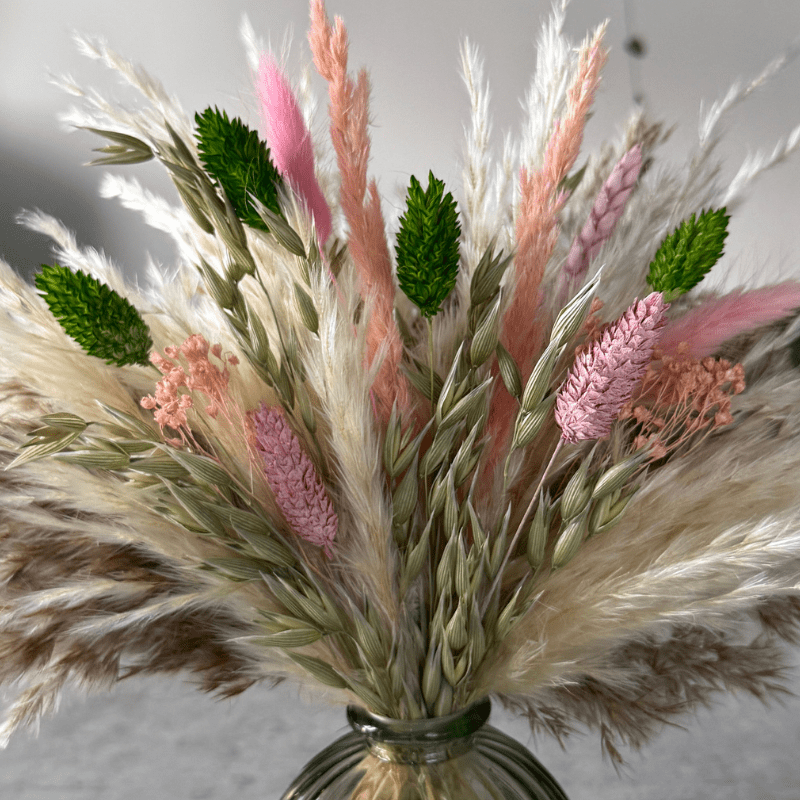 Dakota Dried Flower Arrangement In Green, Pink, Natural & Cream - Pampas Tallo