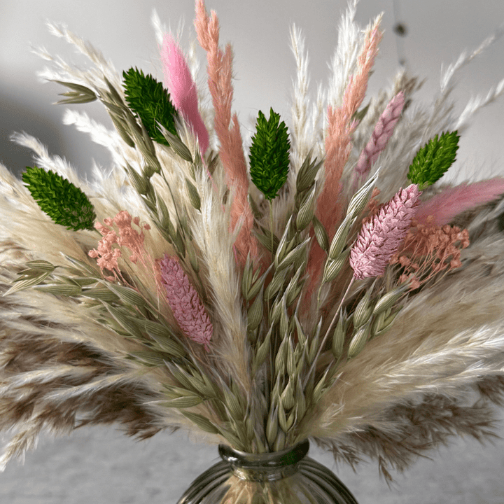 Dakota Dried Flower Arrangement In Green, Pink, Natural & Cream - Pampas Tallo