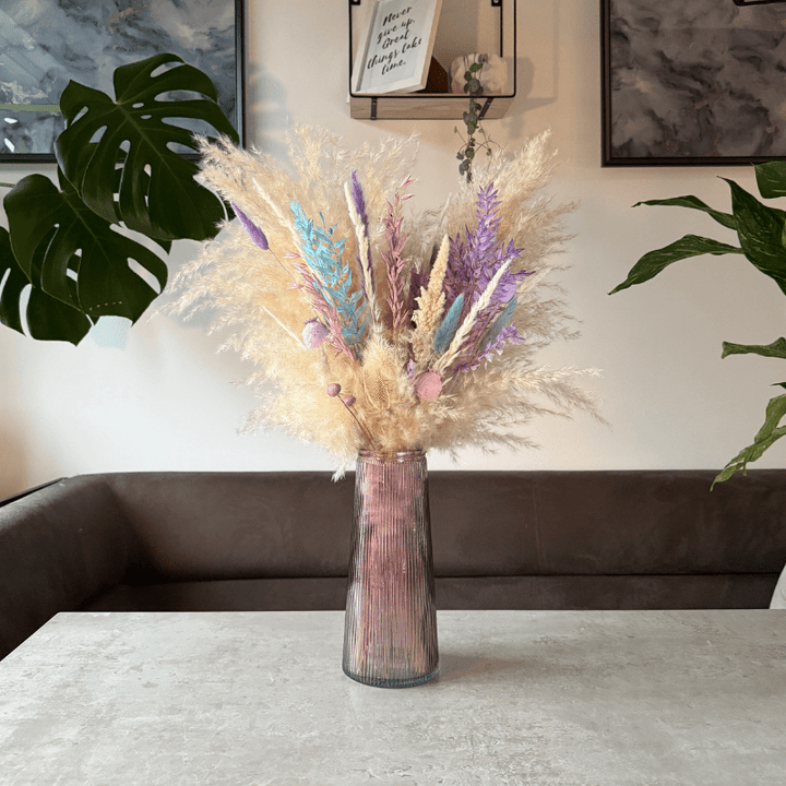 Danielle Dried Flower Arrangement In Cream, Pink, Purple & Blue - Pampas Tallo