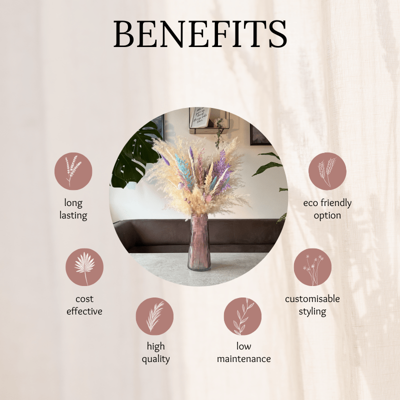 Danielle Dried Flower Arrangement In Cream, Pink, Purple & Blue - Pampas Tallo