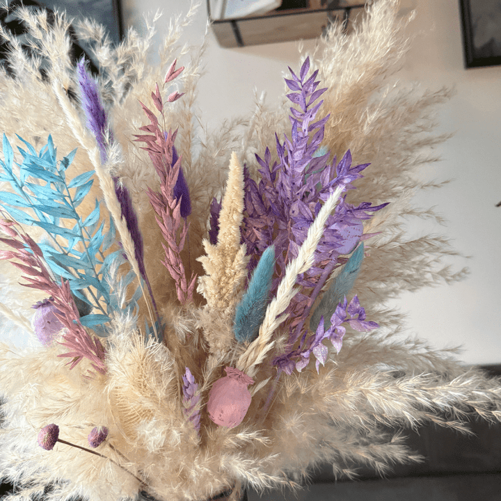 Danielle Dried Flower Arrangement In Cream, Pink, Purple & Blue - Pampas Tallo