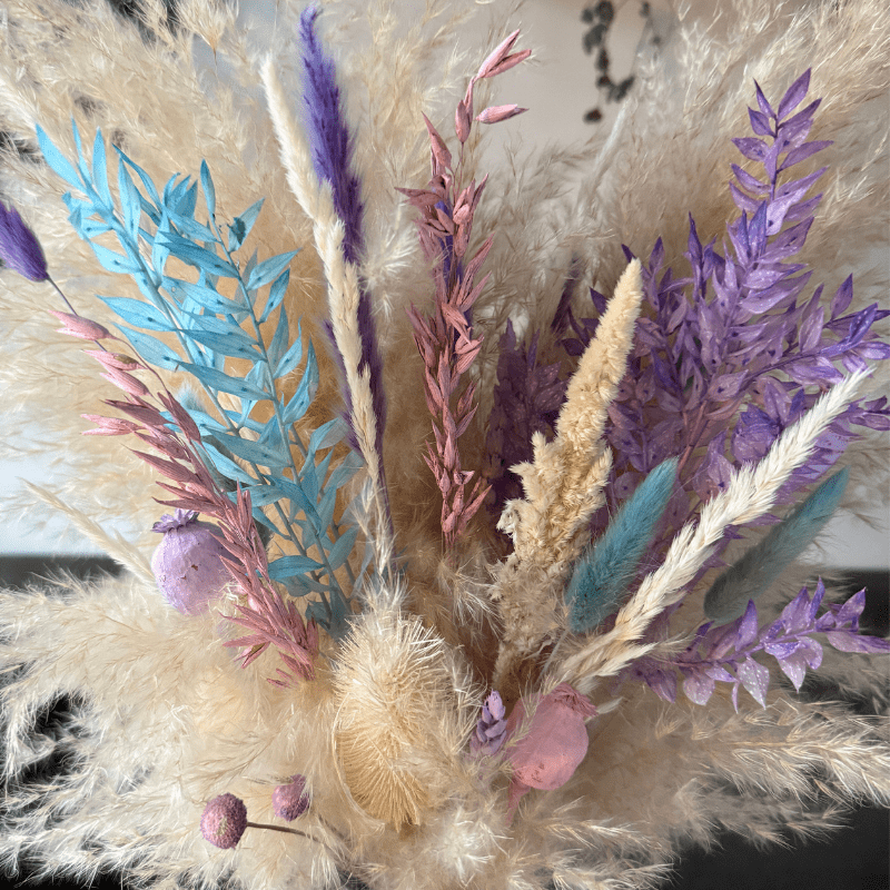 Danielle Dried Flower Arrangement In Cream, Pink, Purple & Blue - Pampas Tallo