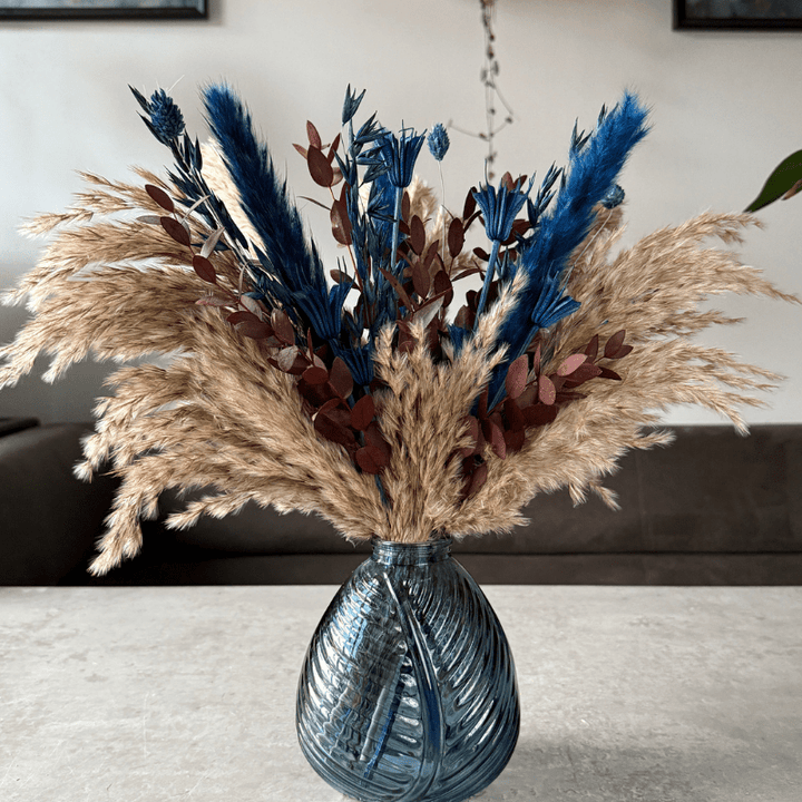 Darcy Dried Flower Arrangement In Natural, Navy & Burgundy - Pampas Tallo